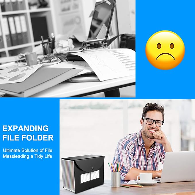 4 Pack Expanding File Folder with Blank Label, 12 Pocket Accordian File Organizer Document Storage Organizer, Desktop Accordion Folders File Keeper A4 Letter Size for Home School Office