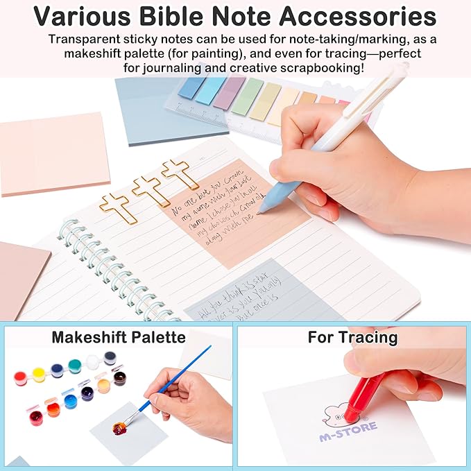 Bible Journaling Supplies for Women - Complete Kit with Pencil Bag, 12 Highlighters For Bibles That Do Not Bleed,16 Pens, 75 Tabs, A5 Notebook - Christian/Catholic Gifts, Pink with Daisies