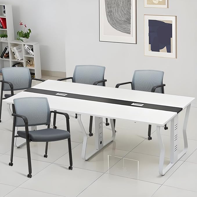 CLATINA Mesh Back Stacking Arm Chairs with Upholstered Fabric Seat and Ergonomic Lumbar Support for Office School Church Guest Reception (WithWheels Gray- 2 Pack)