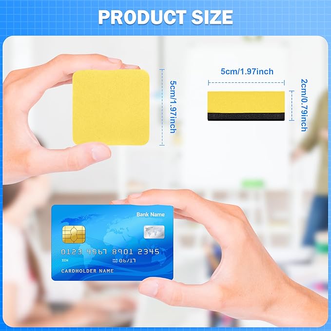 EAONE 48 Pack Dry Erase Eraser, Magnetic Whiteboard Cleaner Mini Chalkboard Cleansers for Classroom, School, Office, Home (Yellow, 1.97 x 1.97 Inch)