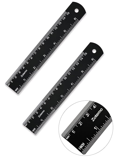 6 Inch Metal Ruler Set - Dual Scale Metric & Imperial,150 mm Straight Edge Rule, Laser Engraved, Edge-to-Edge Measuring for School, Geometry, Crafting & Gifts (2-Pack)