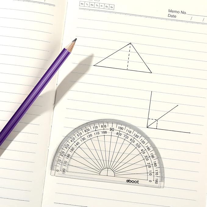 EBOOT 25 Pcs Math Protractors Plastic Protractor 180 Degrees, 4 Inches (Clear)