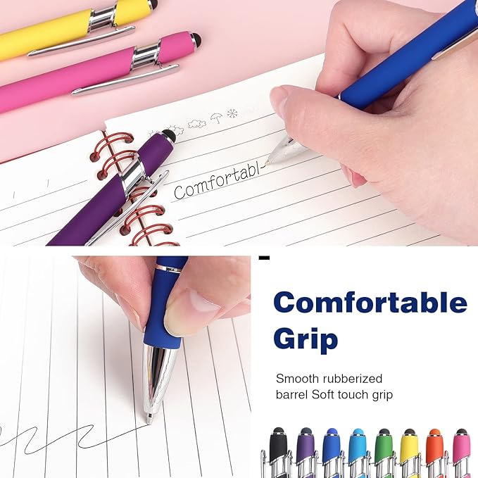 8 Pack Ballpoint Pen 2-in-1 Stylus Retractable Ballpoint Pen with Stylus tip, Metal Stylus Pen for Touch Screens, 1.0 mm Black Ink