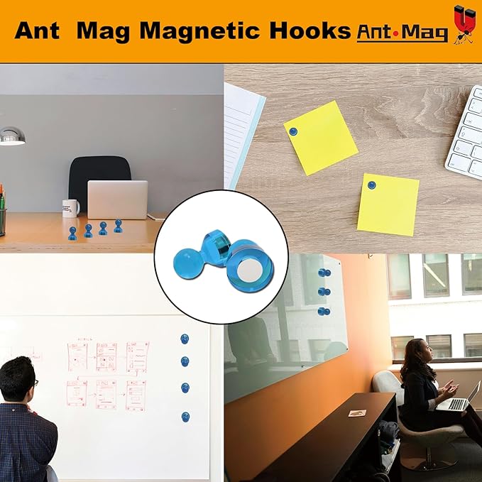 Ant Mag Magnetic Push Pins 48pcs Strong Whtieboard Pins Magnets Perfect Use for Map Fridge Kitchen Home Office Classroom