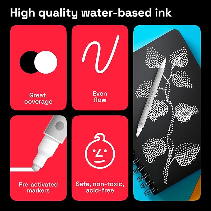 ARTISTRO 2 White Dual-Tip Acrylic Paint Pens - Multisurface Markers for Fabric, Plastic, & More, 5mm Dot + 1mm Fine Tips