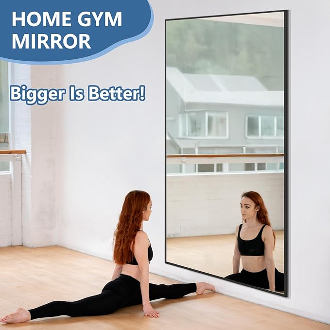 76"X34" Large Floor Mirror Full Length with Stand, Oversized Black Free Standing Full Length Mirror for Bedroom Living Room Home Gym, Rectangular Full Body Mirror, Tempered Glass
