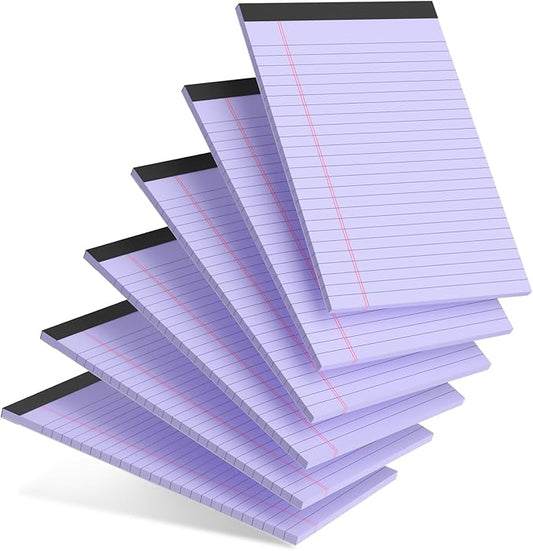 6pcs Small Legal Pad 5x8 College Ruled Purple Legal Pads Notepads 6 Pack Study Back Writing Pads 5 x 8 Perforated Narrow Ruled Pads of Paper Purple