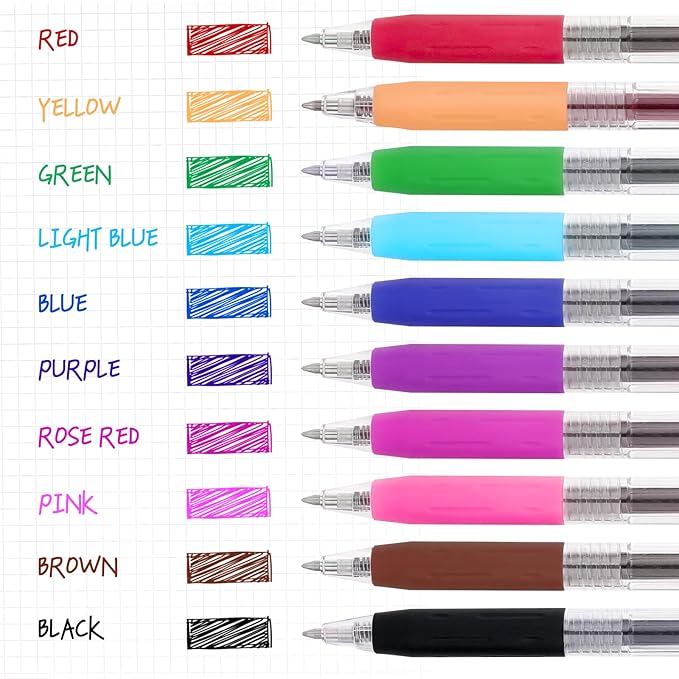 EYEYE G-103 Retractable Gel Pens Medium Point, Pack of 10 Assorted Colors 0.7mm Gel Ink Pen Quick Dry, Ballpoint Pen Fine Point Smooth Writing Pens for for Office School Supplies