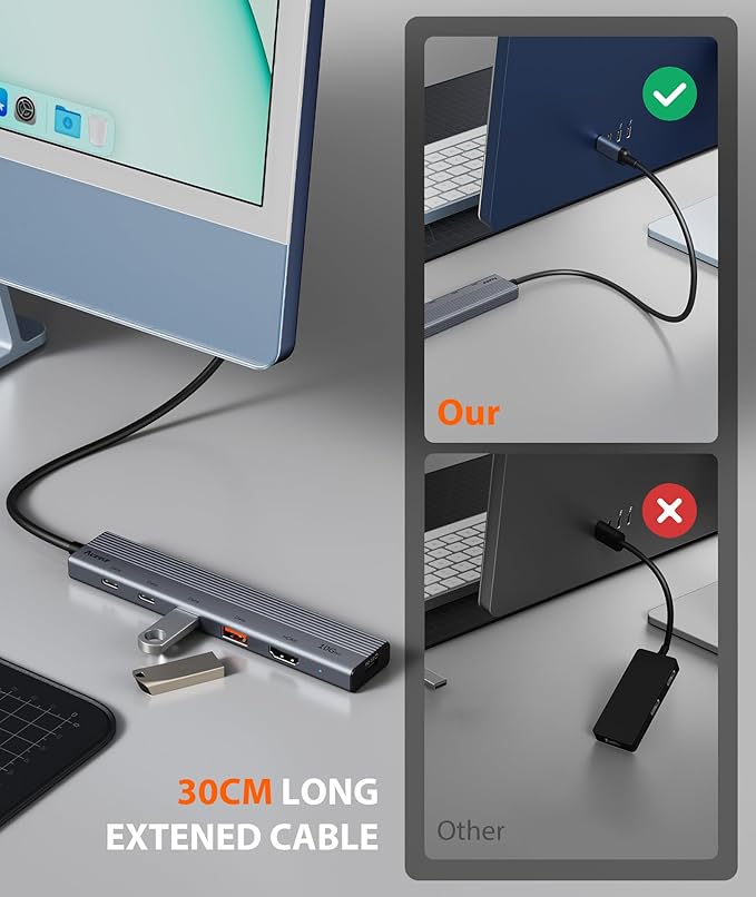 Aceele USB C Hub, 6 in 1 USBC Multiport Adapter with 10Gbps 2 USB C 3.2 and 2 USB A 3.2 Data Port, 4K 60Hz HDMI, 100W Power Delivery for MacBook Pro/Air, iPad Pro, iMac, Surface, XPS and More