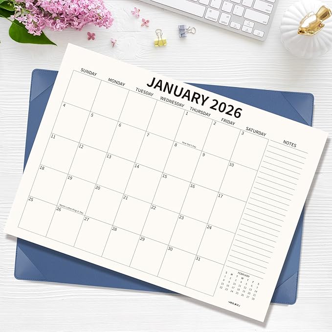 Desk Calendar 2025-2026 Large 22x17, July 2025-December 2026, 18 Months Big Desk Pad Calendar with Desktop Mat and Plastic Cover for Home Office School Planning, Blue