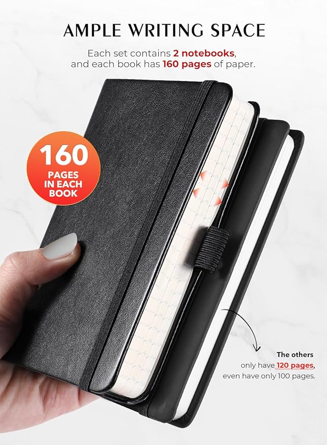 AISBUGUR Pocket Notebook, Small Notebook, 2-Pack Total 320 Pages,3.7" x 5.7" Pocket Notebook (2 Pack, Black1)