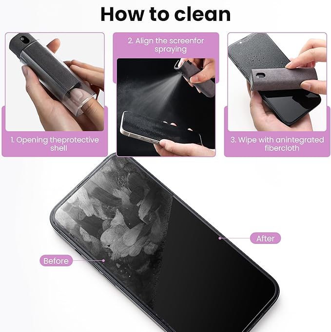 2 Pcs Screen Cleaner Kit, 3-in-1 Touchscreen Mist Cleaner Spray Bottle Tool & Microfiber Cloth for Phone/Laptop/Tablet/TV/Monitor/Car Screens(Pink+Grey)