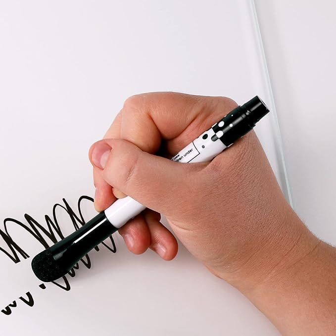 Glassboard Studio Black Fine Tip Dry Erase Markers Bulk 36-Pack with Magnetic Eraser Cap and Low Odor Ink for White Boards at School, Work, or Home