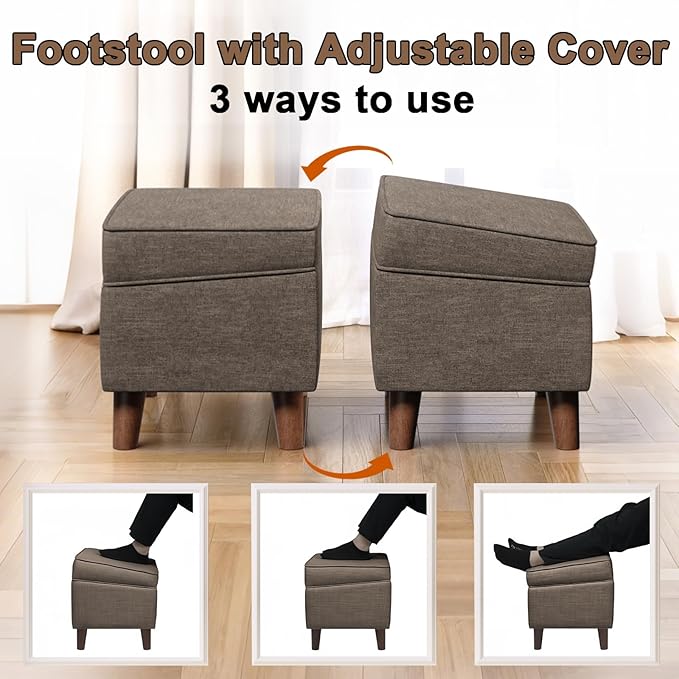 Foot Rests with Adjustable Cover, BOGO, Storage Ottoman Dorm, Footstool and Sitting Stool, Ottoman Foot Stool Set for Living Room, Bedroom, Dorm, Brown