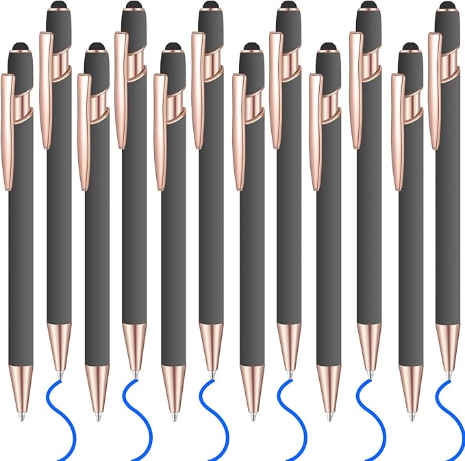 12 Pcs Blue Ink Ballpoint Pen with Stylus Tip, 2 in 1 Gift Pen for Touch Screens (Gray Rose Gold)