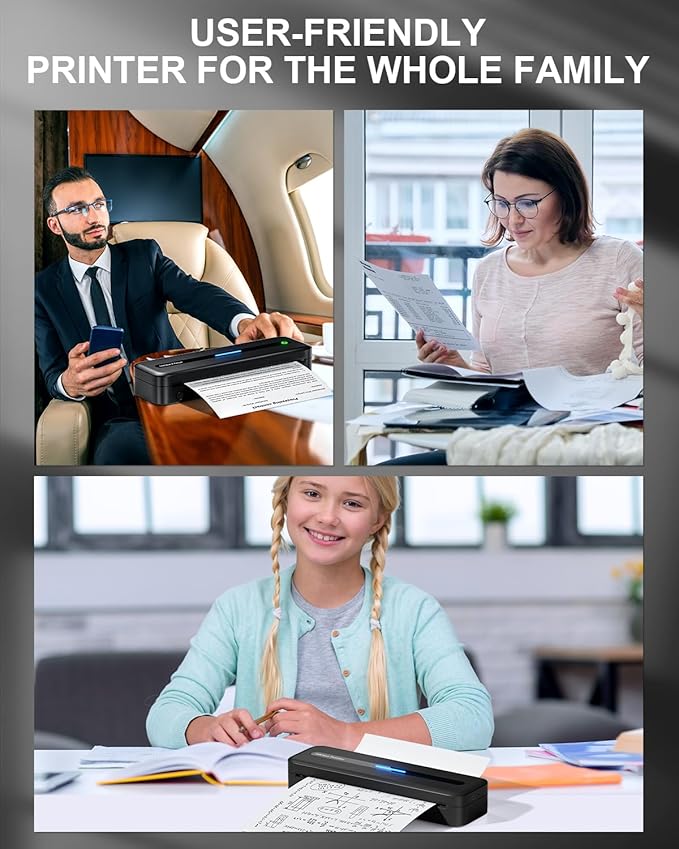 COLORWING Portable Printers Wireless for Travel, 300DPI Mini Compact Inkless Printer, Thermal Bluetooth Printer Compatible with Android and iOS Smartphone & Tablet & Laptop - Black