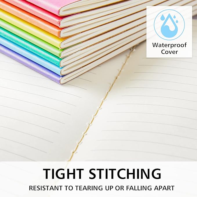 feela 80 Pack Composition Notebooks Bulk, Kraft Cover Lined Blank College Ruled Composition Travel Journals with Rainbow Spines For Women Students Business, 60 Pages, 8.3”x 5.5”, A5, 8 Colors