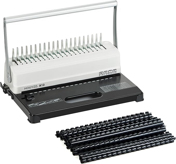 HOUYEE Manual Comb Binding Machine,19 Holes, 450 Sheets,Paper Punch Comb Binder Machine with 50 PCS 1/2" Comb Binding Spines, Fit for Letter Size Paper