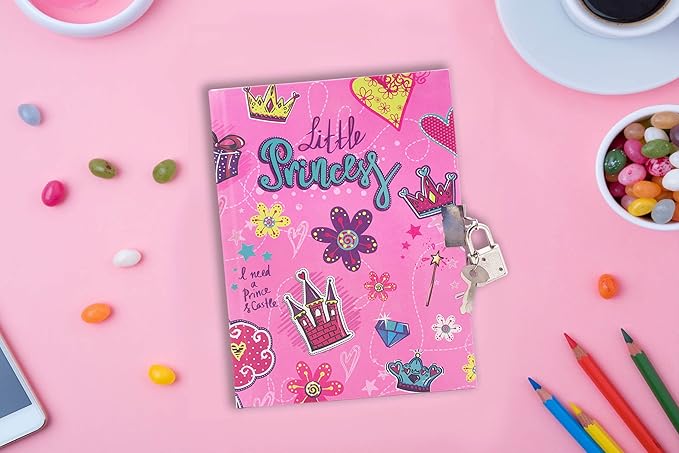 Girls Diary with Lock for Kids, 7x5.25 Inches 160 Lined Pages Secret Pink Princess Notebook for Girls Journal with Lock for Kids Pre School Writing Drawing Cute Girls Gifts for Birthday