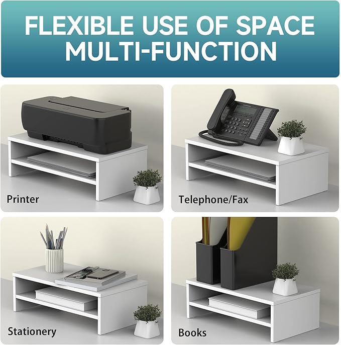 FITUEYES Monitor Stand - 2 Tier Computer Monitor Riser Shelf, Wood Desktop Stand for Laptop Computer Screen, Desk Organization, Office Supplies