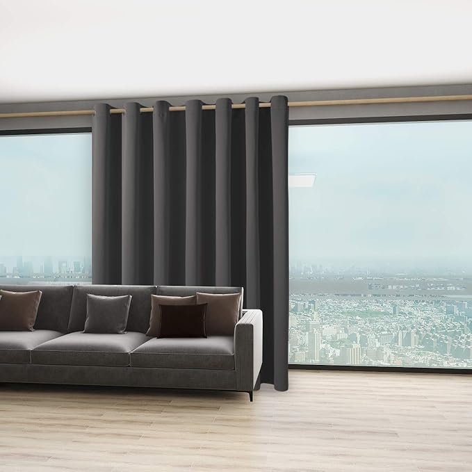 BONZER Extra Wide Room Divider Curtain Total Privacy Wall Grommet Top Thermal Insulated Blackout Curtains for Slide Window, 96L x 150W Inch (8L x 12.5W ft), 1 Panel, Dark Grey