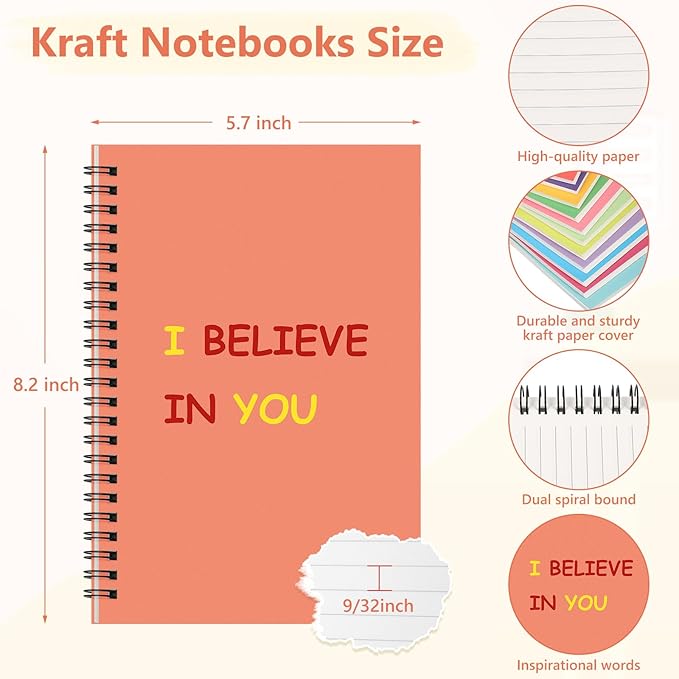 Fuutreo 12 Pcs Spiral Notebook for Work A5 8.3 x 5.7 Inch College Ruled Spiral Journal Notebook Kraft Cover Ruled Paper, 12 Color, 60 Sheets, 120 Pages for Office School (Innovative)