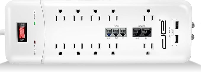 Digital Energy 10-Outlet Straight Plug 4050 Joules Heavy Duty Surge Protector (8 FT, WHT)