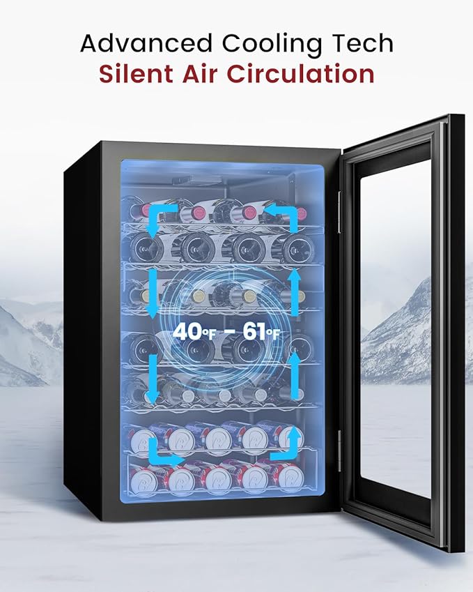 4.5 Cu.Ft Wine Cooler Refrigerator - 45 Bottle Wine Fridge with Glass Door for Beer Soda Water Drink, Small Wine Cellar Beverage Refrigerator for Bedroom Home Office Bar Dorm, Black