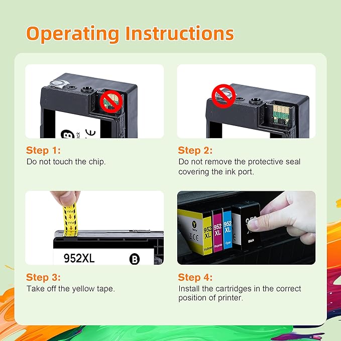 952XL Ink Cartridges Combo Pack (4-Pack) | Works with OfficeJet 8702 8710 Pro 7740, 8210, 8700 Series Replacement for HP 952XL Ink Cartridges Combo Pack HP952 952 XL Black Cyan Magenta Yellow| N9K28AN