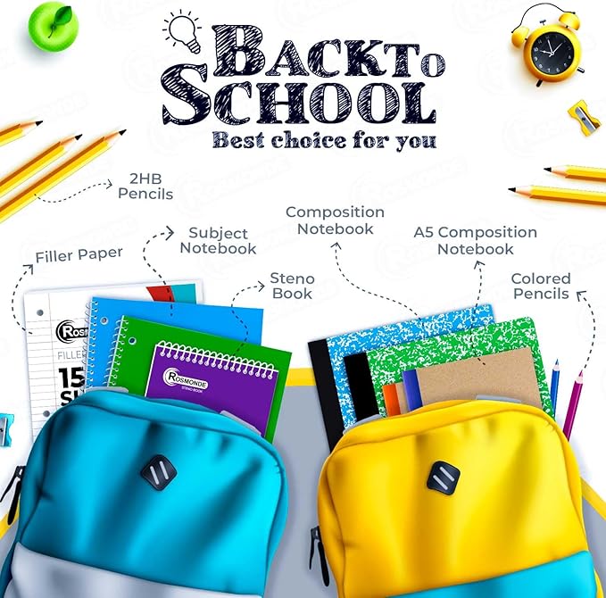 3 Subject Notebook College Ruled, 6 Pack, 150 Sheets(300 Pages), No-Bleed Paper, 3 Hole Punched, 8x10-1/2, 3 Subject Spiral Notebook for School, Home & Office, Assorted Colors