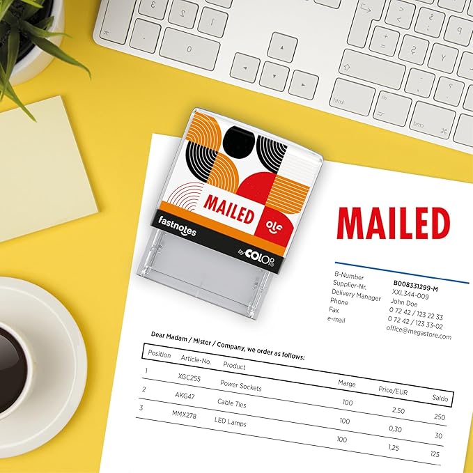 Fastnotes MAILED Self-Inking Rubber Stamp by COLOP - Great for Office Documents, Notary, Warehouse, Accounting Paperwork, Business, and Legal Documentation - Red Ink (MAILED- Red)