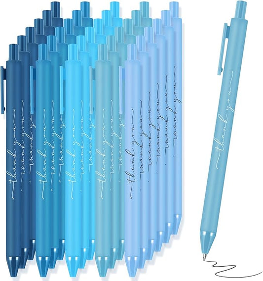 30pcs Thank You Pens Bulk Cute Multicolor Ballpoint Pen for Men Women Server Accessories Employee Holiday Appreciation Gifts for Teacher Office Back to School Party Favor (Blue)