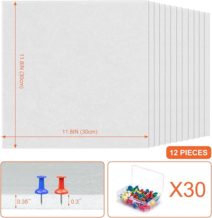 Cork Boards for Walls 48" x 36" Felt Board Alternative, 12 Pack Felt Wall Tiles Bulletin Board, Large Cork Board for Office Pin Board Tack Board Cork Boards