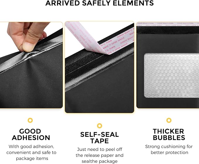 Fuxury Kraft Bubble Mailer 8.5x12 Inch 25 Pack，Strong Adhesion Padded Envelopes,Self Seal Bubble Envelopes, Waterproof Cushioned Padded Mailers Packaging for Small Business,Bulk Black