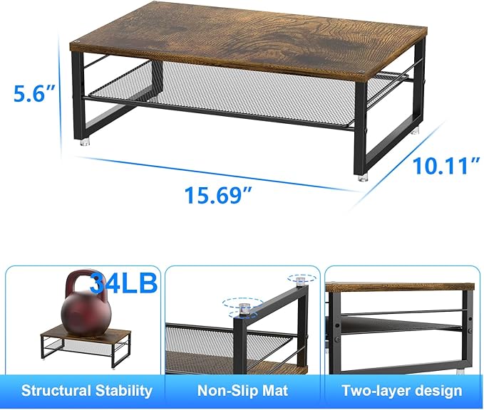 gianotter 2-Tier Metal Monitor Stand Riser, Desk Organizer for Monitor, Office Desk Storage Organizer for Office Supplies (Wood)