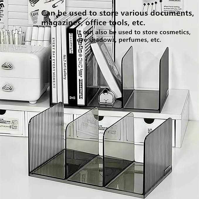 Acrylic Desk File Organizer,Office desktop Folder Mail Organizer,Letter Book record Magazine Holder (gray 2 Pack)