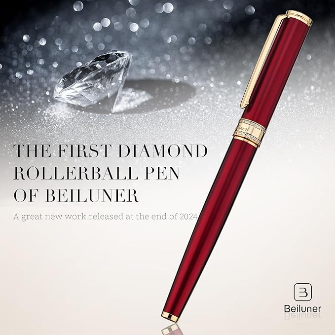 BEILUNER Luxury Rollerball Pen, Diamond-Studded Cap Design, 24K Gold Finish, Noble and Elegant, Schneider Ink Refill, Fancy Pen Gift Set for Women & Men, Executive Office, Nice Designer Pens