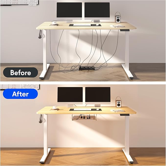 FLEXISPOT EN2 Whole-Piece Bamboo Standing Desk with Clamp Power Strip, 55 x 28 Electric Stand Up Height Adjustable Desk with Cable Management (Grey Frame + 55" Bamboo Top, 2 Packages)
