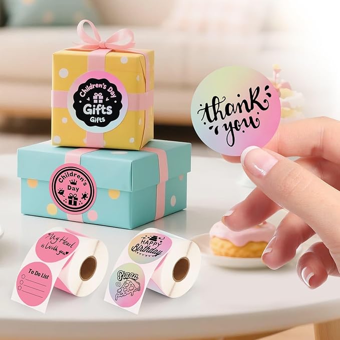 2 Rolls Colorful Thermal Labels,1.96'' Round Label Sticker for Phomemo 241BT,for MUNBYN 130B/RW402B Printer,800Pcs Waterproof Label Paper for Address/Logo/Barcode/Name/Thanks