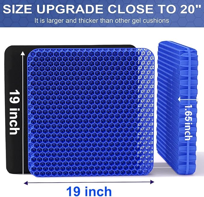 Gel Seat Cushion, 19x19inch Super Large Gel Cushion Pressure Pain Relief Seat Cushion for Long Sitting, Soft Breathable Gel Chair Pads for Home Office Wheelchair Car Seat (Blue)