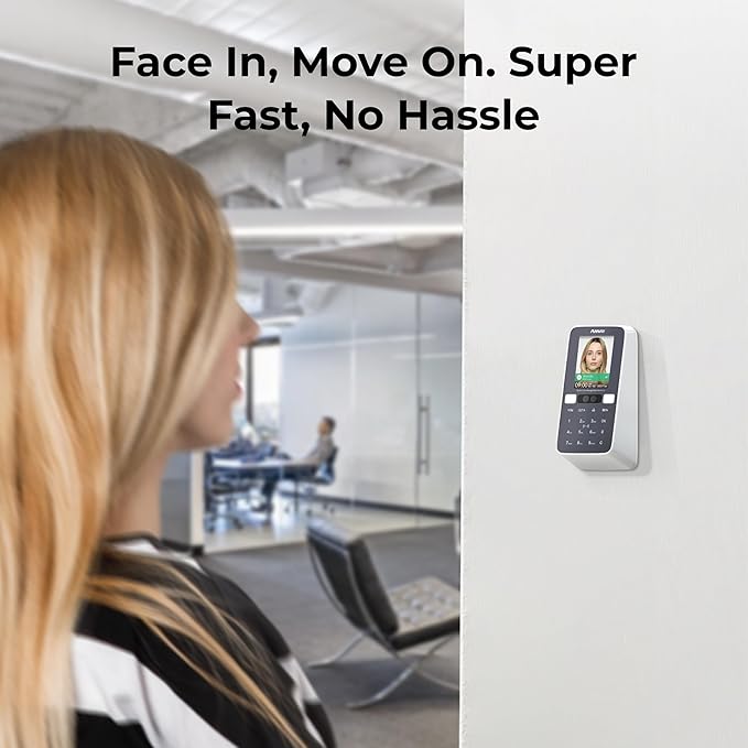 ANVIZ Time Clocks for Employees Small Business - CX5 Clock in and Out Machine - Face + RFID + Pin - Door Access - Biometric Electronic Punch Machine - Forever Free Cloud Software