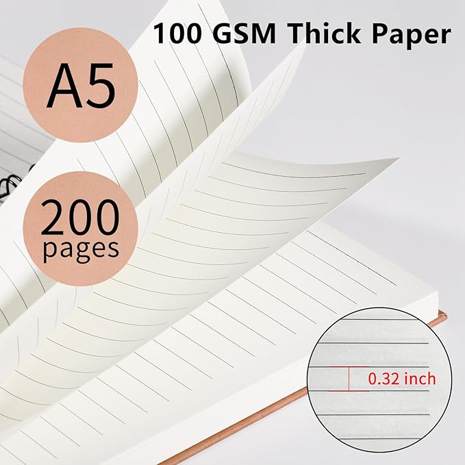 6 Pack Spiral Notebooks 5.83"x8.27", 200 Pages A5 Spiral Notebook Journal, with Kraft Hard Cover, Ruled Lined Paper, for Work, School, College Students, Gifts