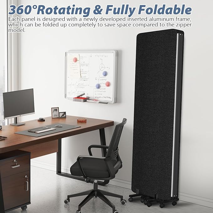 Acoustic Room Divider Privacy Panel with Wheels, 3 Panel Soundproof Room Divider (Aluminum Frame) for Room Partition, Folding Room Dividers Separation Office Cubicle Wall Sound Proof Partition Divider