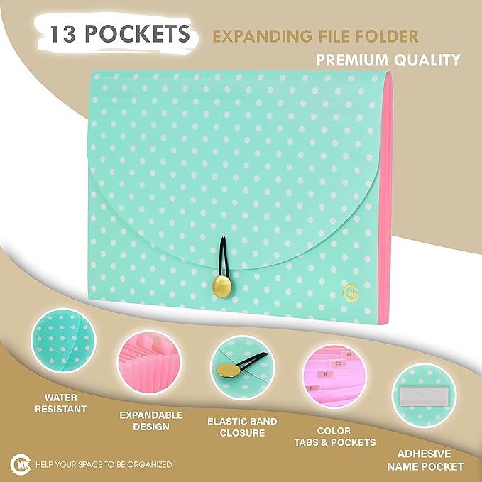 CNK File Folders Organizer with 13 Pockets Accordion Expanding Folder For Documents Receipt Document Paper Pocket Filing Products Accordian Important expandable holder files alphabetical Labels Letter