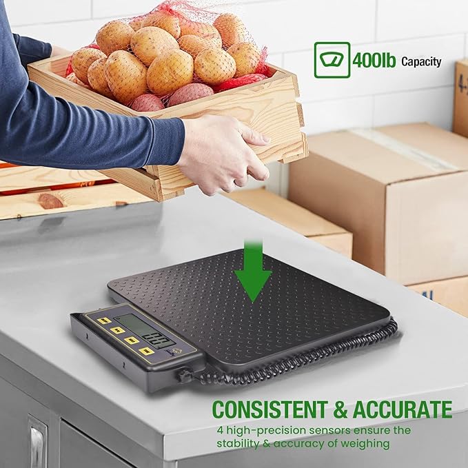 400lbs Commercial Scale Digital Receiving Scale with Anti-Slip Aluminum Platform, High Accuracy Food Scale with Hold/Tare/Auto-Off, Kitchen Scale with LCD Display for Restaurant/Cater