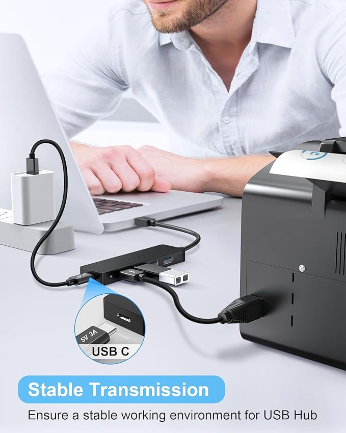 Aceele 4-Port USB 3.0 Hub, Ultra-Slim USB Hub with USB-C Powered Port[Charging/Monitor Not Supported], USB Port for MacBook, Mac Pro, iMac, Mac Mini, XPS, PC, Laptop, Flash Drive, Mobile HDD