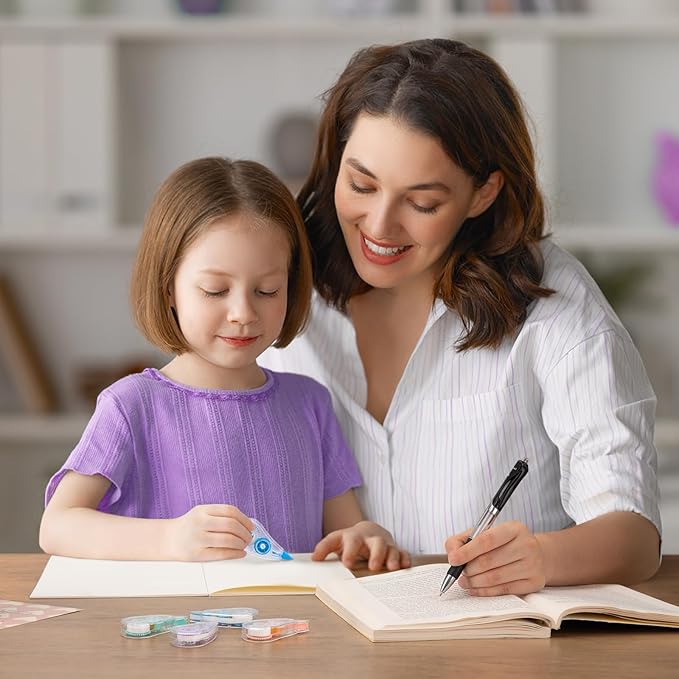 12 Pcs Colorful Core Correction Tape, 18.04 Ft White Wrong Out Tear-Resistant Bulk, Instant Corrections Easy To Use Applicator for School, Office, Note Taking, Journal (Tape Width 0.2 in)