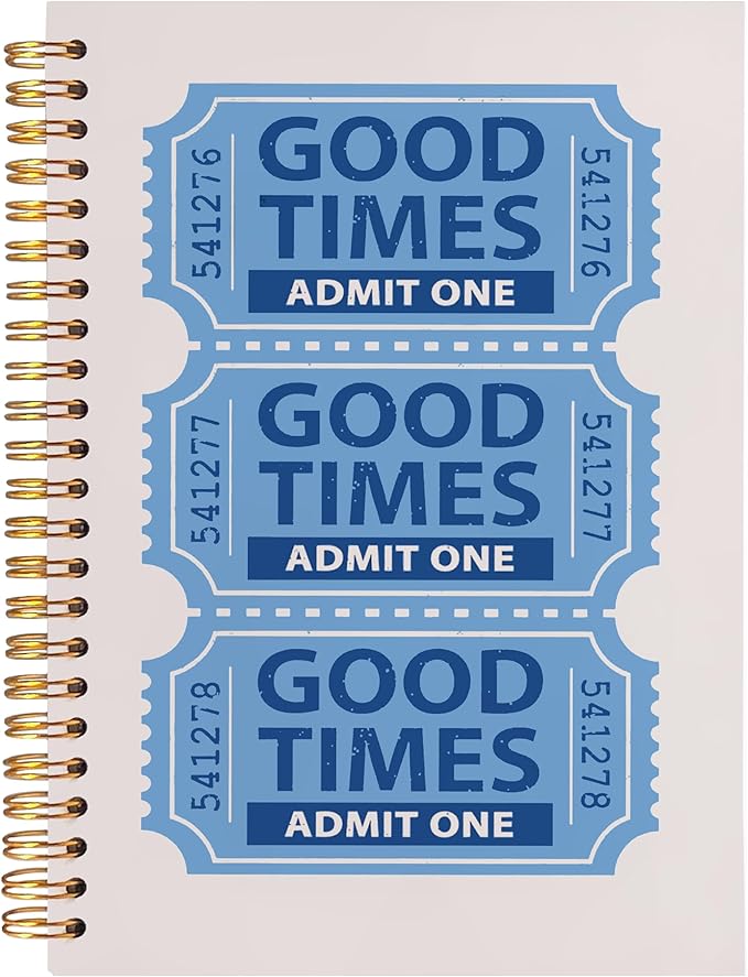 BearCake Funky Retro Y2K Blue Preppy Notebook, Good Times Ticket Preppy Journal, Blue Aesthetic Notebooks, Blue Office Supplies, Blue Desk Accessories, Hardcover Spiral Notebook 5.5x8.3