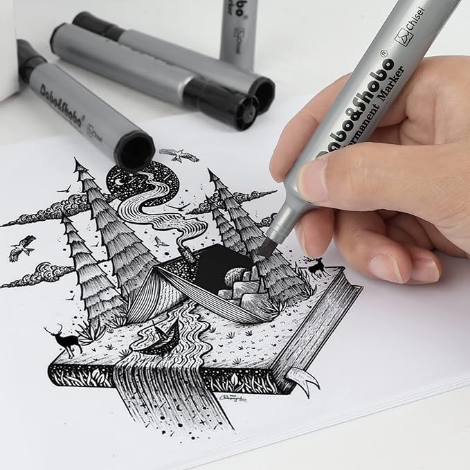 Dabo&Shobo 72 Pack Permanent Markers, Chisel Point, Quick Drying Ink, Black Permanent Markers, Works on Plastic,Wood,Stone,Metal and Glass for Doodling, Marking…