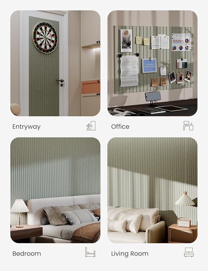 Bumusty Large Cork Board Alternative-36 x24 Felt Bulletin Board Tiles, with 30 Pushpins, 40 Adhesive Tabs, 6-Pack Slat Wall Paneling, Cork Boards for Office Push Pin Board Felt Board-Sage